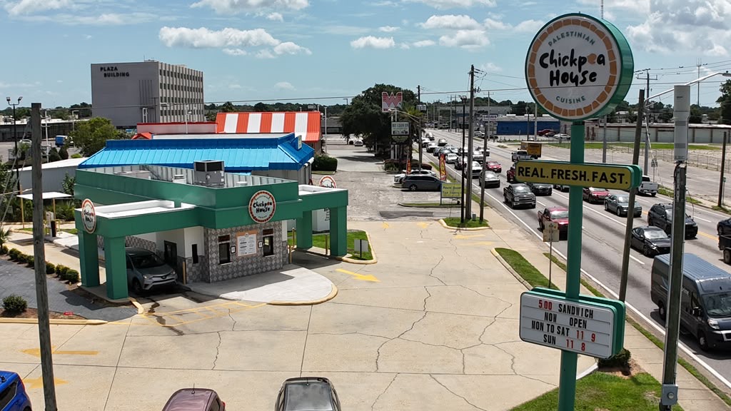 Aerial view of Chickpea House in Pensacola, Florida