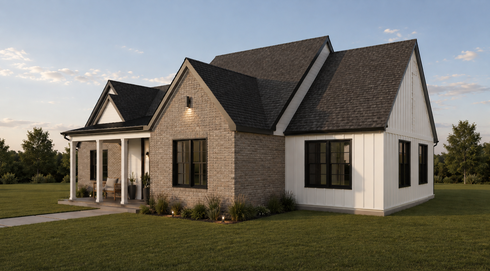 Alternate exterior view of the custom farmhouse residence