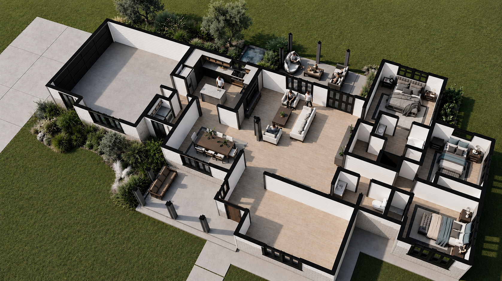 Rendered isometric floor plan of the custom farmhouse residence