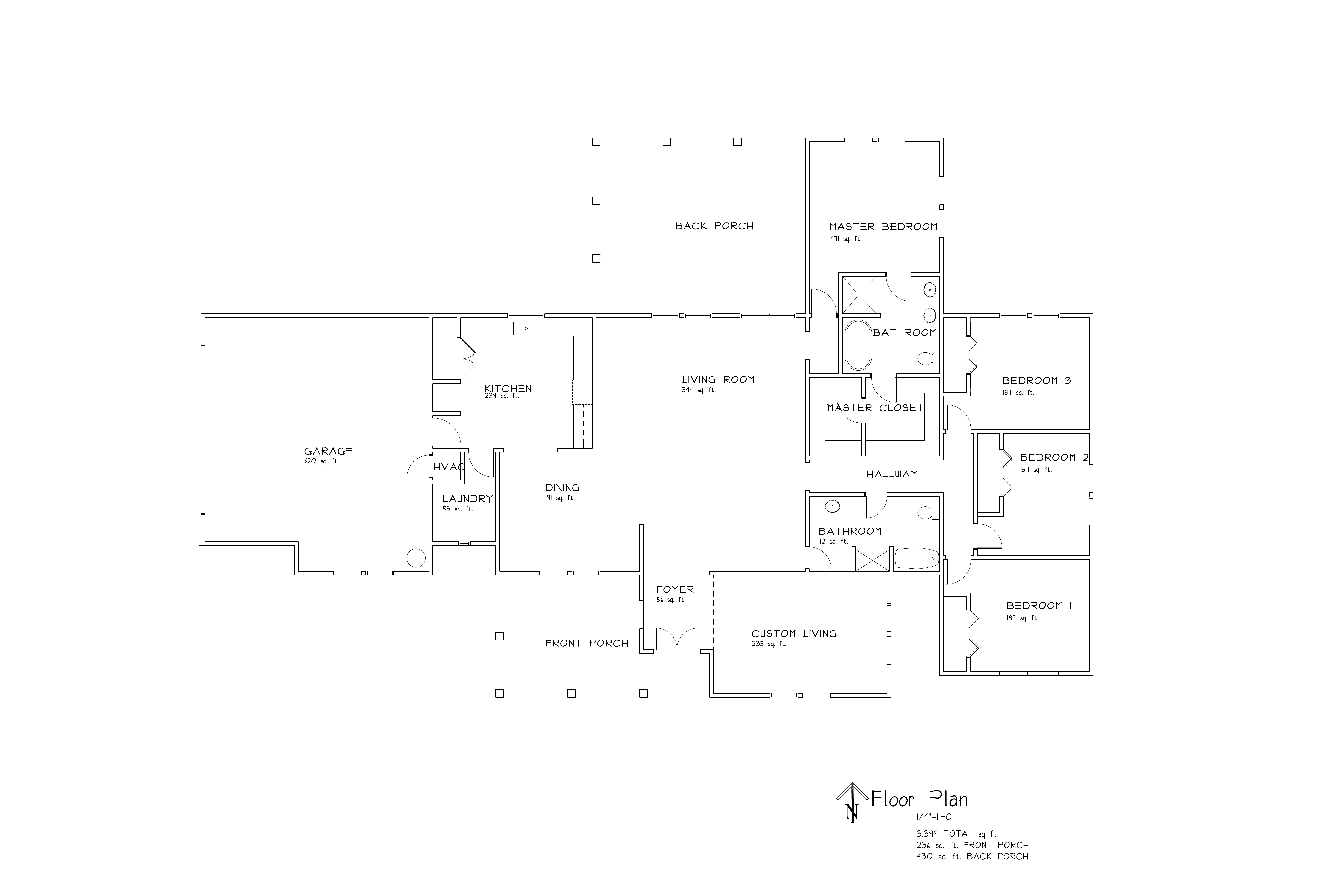 Architectural floor plan of the custom farmhouse residence