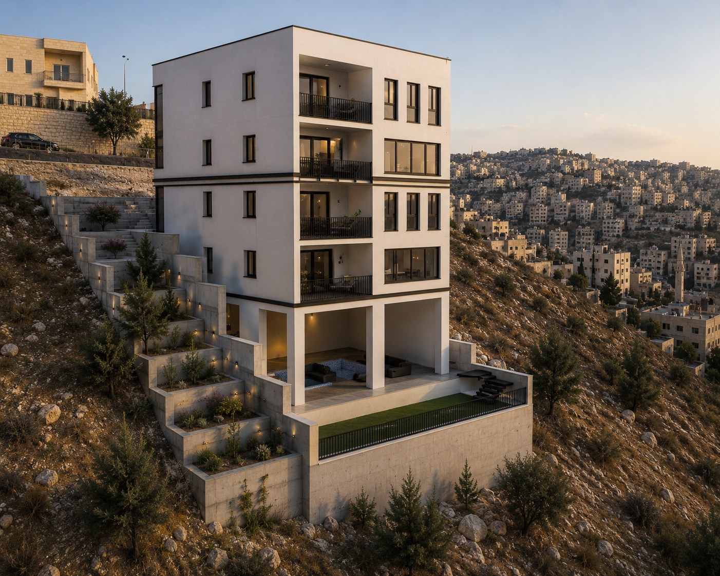 Hillside Duplex Residences descending along a steep site