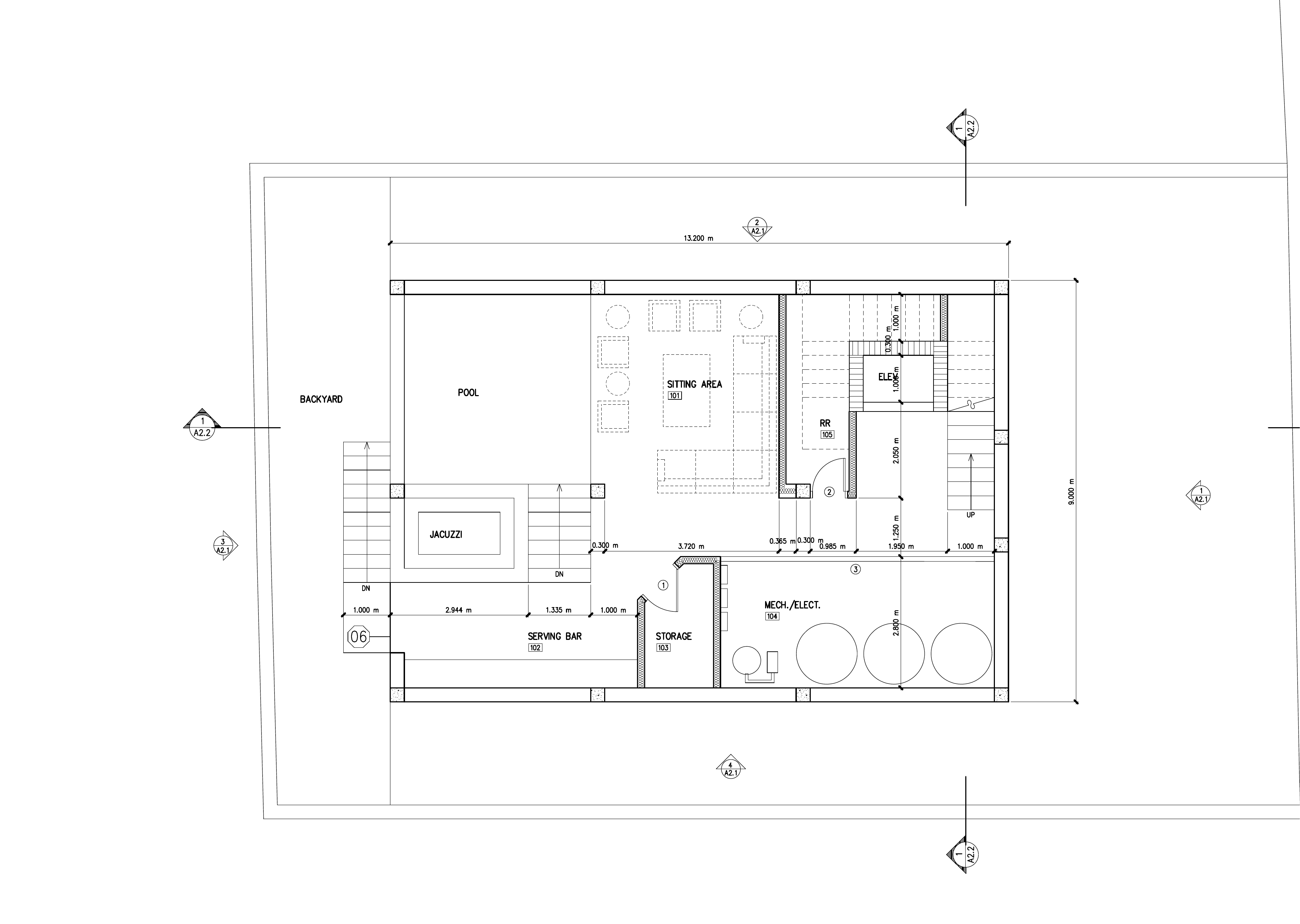 Second basement amenity and service floor plan with pool