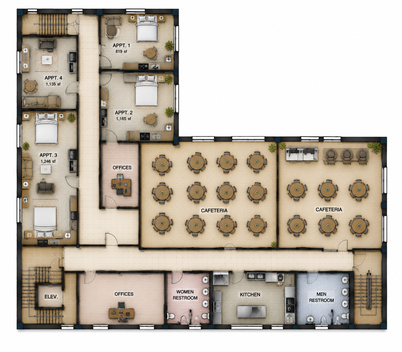 Cafeteria and dormitories plan